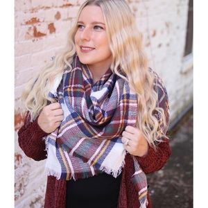 Cream/Burgundy Plaid Blanket Scarf